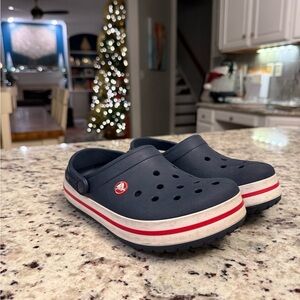 CROCS Kids Navy Blue Clogs with Red Stripe